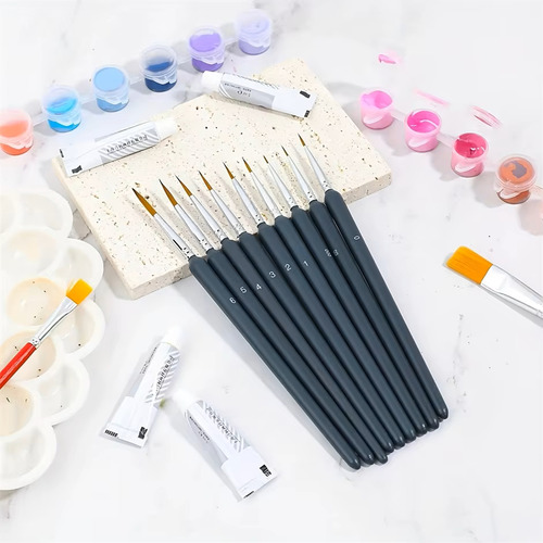 Pincel Para Pintura Pelo Natural De Doninha Conjunto 10 Pçs Cerdas Bordô