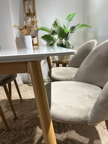 Juego Comedor Mesa Bulnes Neolith 140cm + 4 Thea Nordicas Taupe Pana