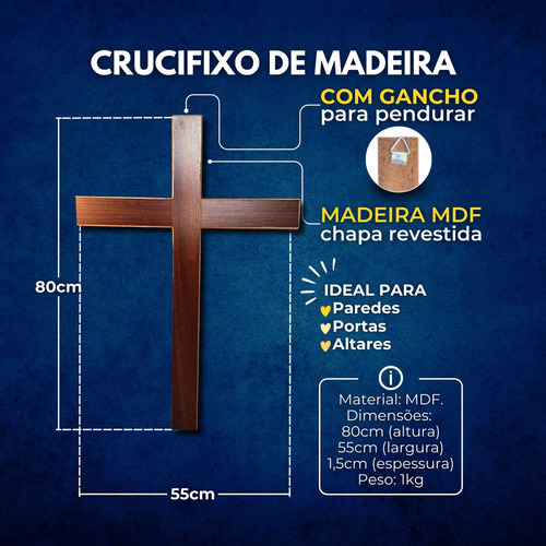 Cruz Sem Cristo Crucifixo De Parede Em Madeira 80cm Cor Marrom