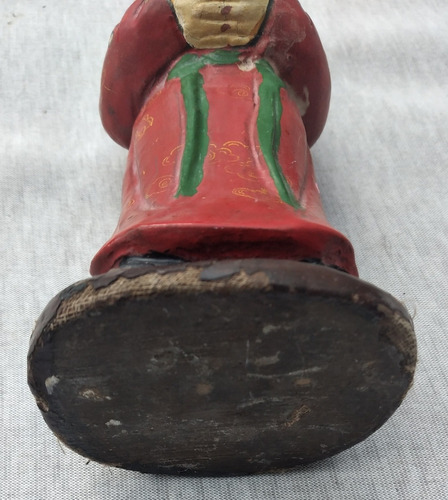 Antiguo Personaje Chino Policromatico, Siglo Xix, Madera (Usado)