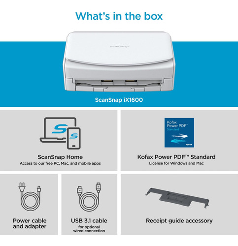 Scanner Scansnap Ix1600 Sem Fio/usb Com Tela Sensível Ao Toq
