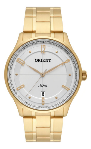 Relógio Orient Masculino Dourado Mgss1126 S2kx Aço Analogico Cor do fundo Prateado