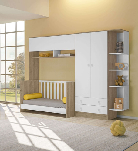 Jogo De Quarto Bebê Com Berço Vira Mini Cama Gurada-roupas
