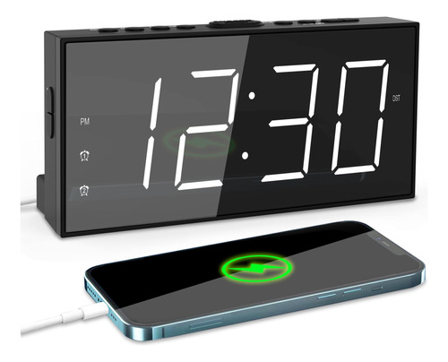 Reloj Despertador Digital Led De 7.5 2 Alarmas Carga Usb Ba