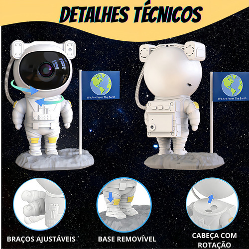 Luminária Projetor Yocahu Led Astronauta Galaxia Estrelas 127/220v Branco