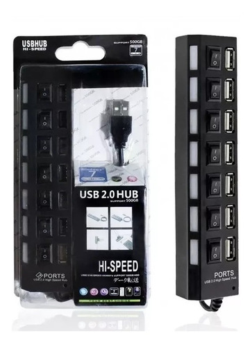 Regua Usb 2.0 Hub 7 Portas Hi-speed 500gb 