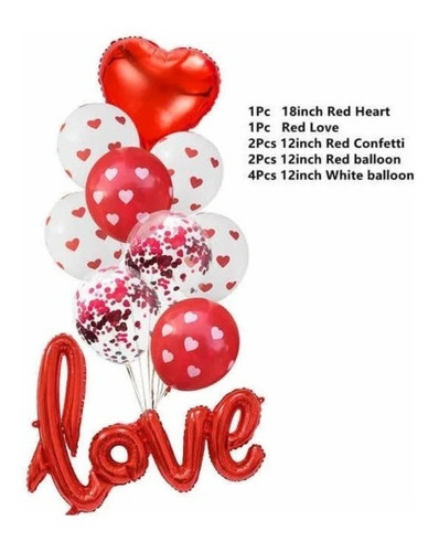 Bouquet Set 10 Globos Love Metalizado Corazon San Valentin 