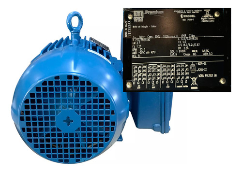 Motor Elétrico 5 Cv Weg Premiun 220v/440v Ip55 W22 Trifásico