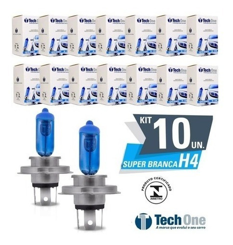 Imagem 2 de 4 de Kit 10 Lampadas Super Branca H4 8500k 12v 55w Techone
