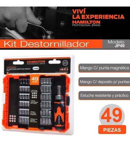 Kit De Puntas Destornillador 49 Piezas Hamilton Herramientas