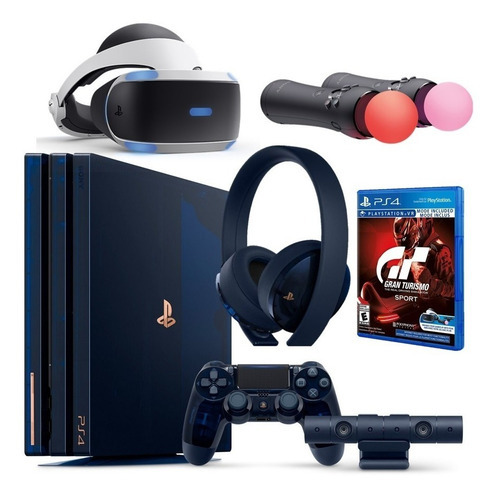 Ps4 Pro 2tb 4k 500 Millon Gold Headset + Vr + 2 Move + Juego Color Azul