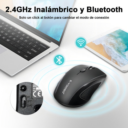 TERPORT Mouse Inalámbrico Bluetooth&2.4g Usb Con 6 Botones, 4000 Dpi Con 6 Niveles, Mouse Ergonómico F10 Pro Compatible Con Computadoras Pc, Laptops, Celulares, Tabletas, Win&mac, Ios&android