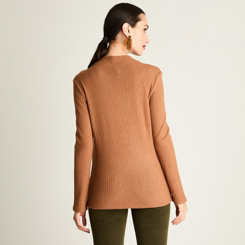 Polera Rib Cuello Mock Camel Mujer Moda Invierno Hasta Xxxl