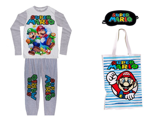 Super Mario Bross  Pijama+antifaz+bolsa Guardapijama