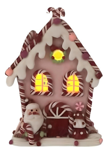 Casinha Natalina Candy Com Papai Noel Decorativa C/ Led 17cm