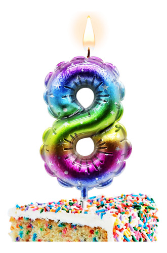Vela Pastel Numero 8 Cumpleaños Fiesta Color Arcoiris Decora
