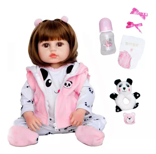 Boneca Bebê Reborn Silicone Menina Olhos Castanho