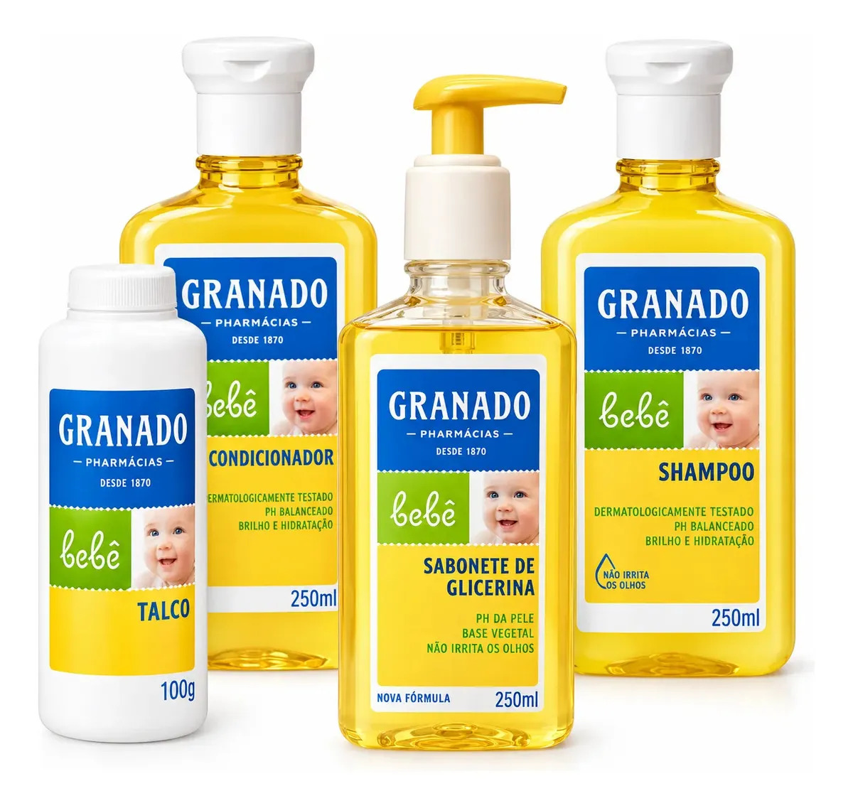 Kit Banho Granado Bebê Shampoo e  Condicionador Sabonete Líquido e Talco Tradicional Suave - 4 Itens