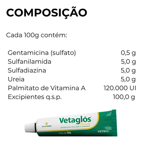 Pomada Anti-infecciosa Vetaglós 50g Vetnil