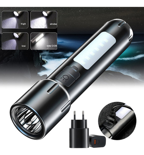 Linterna Led Cob Portátil Con Carga Usb, 4 Modos De Luz