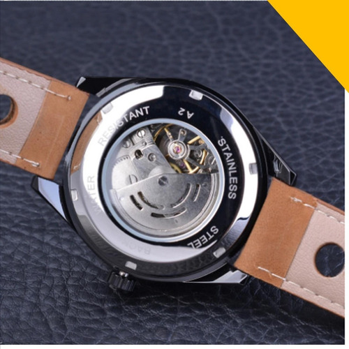 Relogio Automatic Social Forsining Esqueleto Couro Lxbr R51c
