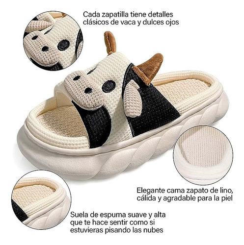 Pantuflas De Vaca Suaves Y Cómodas De Lino Suela Plástico Dh