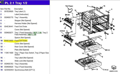 Feed Out Chute 054e33802 Bandeja 1 Xerox 560