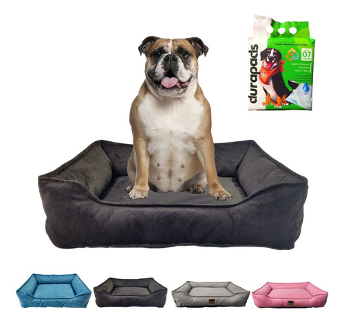Cama Suede M Pra Cães E Tapete Higiênico 7 Unidades 60x60 Cor Preto Desenho Liso