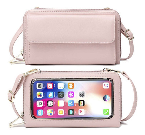 Bolsa Feminina Porta Celular Transversal Tiracolo Carteira Acambamento dos ferragens Metal Cor Rosa Cor da correia de ombro Rosa Desenho do tecido Liso