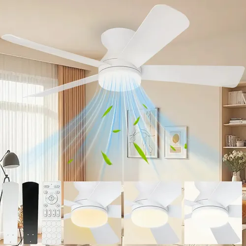 Ventilador de Teto 42" Com Luz LED, 5 Pás, Motor Silencioso e Controle Remoto Pa