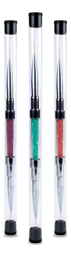 Kit 3 Pincéis 2 Pontas Ultra Fino Decoração Unhas Nail Art
