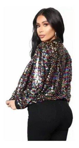 Chamarra Bomber Colorida Mangas Largas Con Brillos