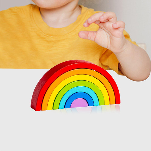 Wooden Rainbow Stacker Development Montessori Blocks Toys