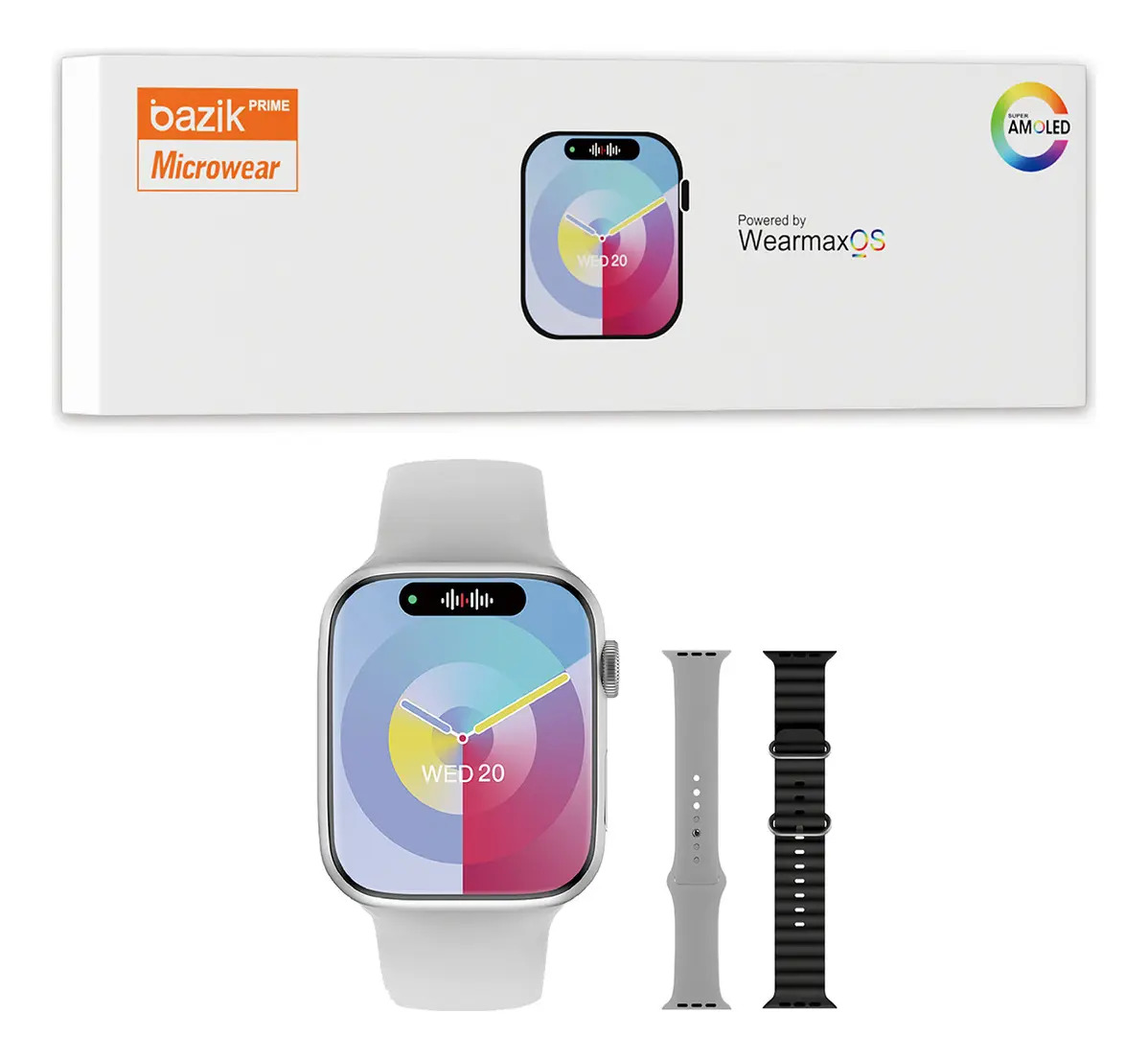 Smartwatch Microwear W99+ GPS NFC de 1.95" Prateado Com 2 Pulseiras