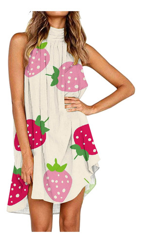 Vestidos Femininos Com Estampa De Frutas, Sem Mangas, Gola R