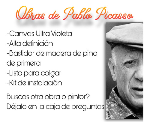 Cuadro Decorativo Obra Pablo Picasso En Canvas Ultra Violeta Sylvette 90x70cm