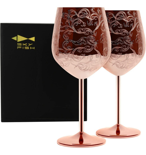 Copas De Vino De Acero Inoxidable Grabadas Con Cobre, Juego