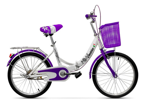 Bicicleta Plegable Expert Venecia R20 C/ Parrilla + Canasto + Pie De Apoyo + Guardabarros + Timbre + Asiento Con Resortes