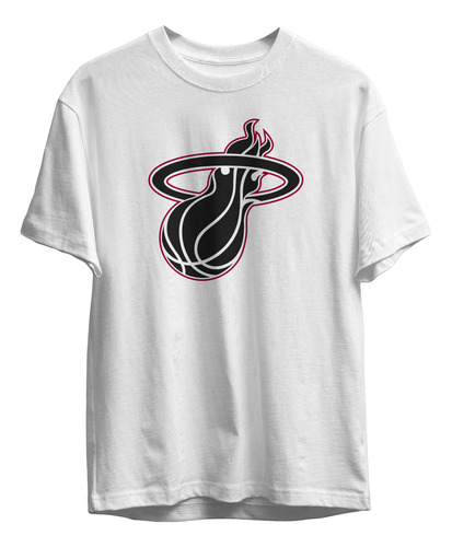 Remera Basket Nba Miami Heat Blanca Logo Simple Dos Colores