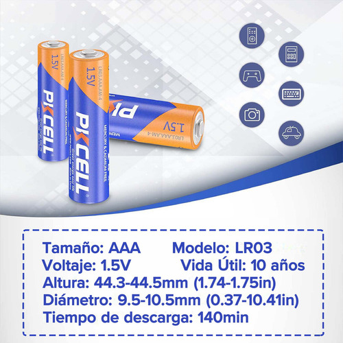 Paquete Con 40 Pilas Aaa Alcalinas Pkcell Larga Duración 1.5V
