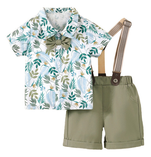 Conjunto Verano Camiseta Con Estampado Y Overol Para Niño Verde 2-3 A
