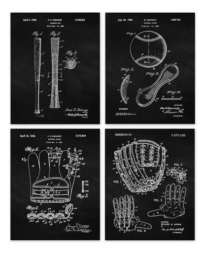 Impresión De Patente De Béisbol Vintage, 4 (8x10) Fot...