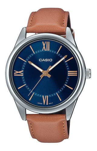 Reloj Casio Mtp-v005l-2b5 Para Caballero Marron/azul