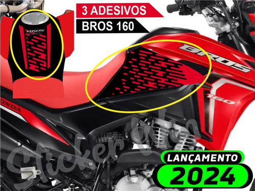 Adesivo Bros 160 2024 - Kit 3 Adesivos P/ Moto Vermelha A11