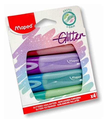 Resaltador Marcador Maped Glitter Pastel Pack X 4 Colores