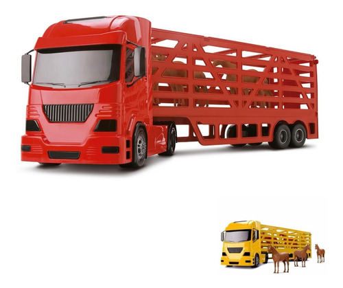 Imagem 3 de 4 de Caminhão Brinquedo Haras Com 4 Cavalos Carreta Com Rampa