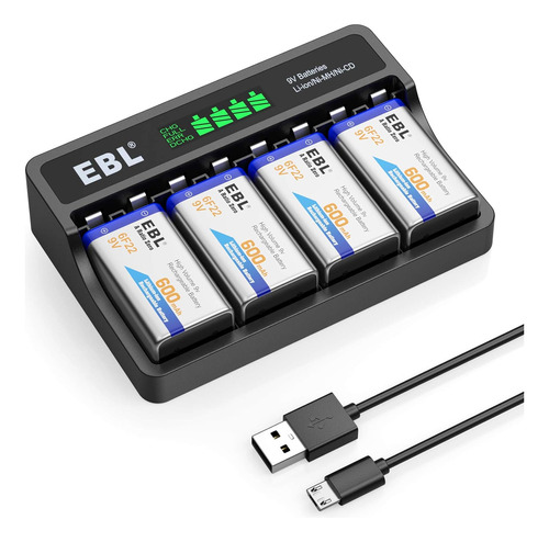 Batilies Recargables De Iones De Litio Ebl 9v 600mah 4 Paque