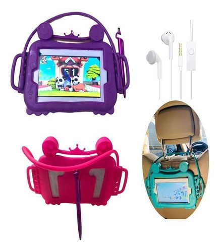 Capinha Infantil P/ Tablet De 7 A 8+ Fone Microfone+caneta Cor Azul