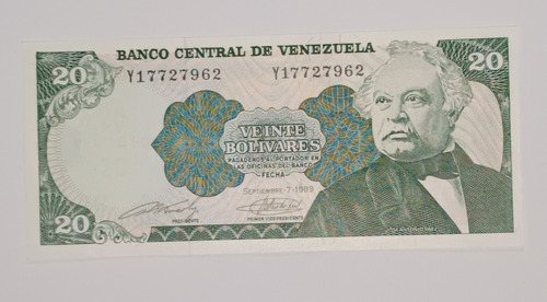 Billete De Venezuela 20 Bs Septiembre 7 1989 - Unc - Y8