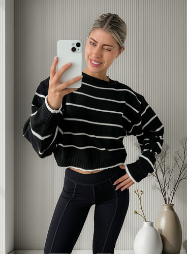 Sweater Rayado Benka Blanche Mujer Escote Redondo